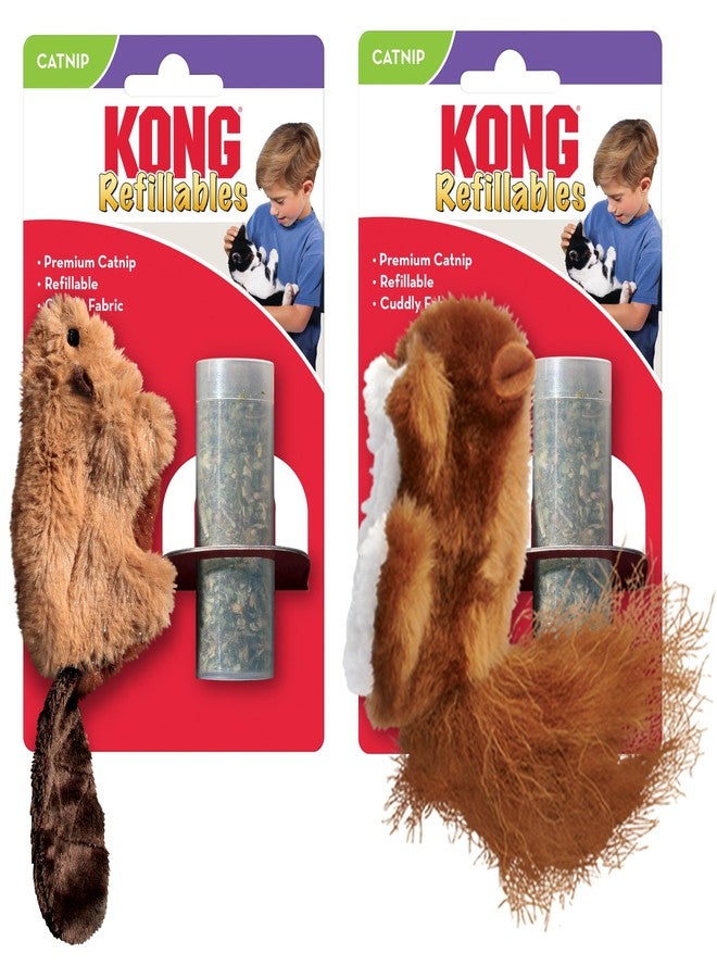 كونج ألعاب KONG القابلة لإعادة التعبئة بالنعناع البري، عبوة متنوعة من قطعتين - ألعاب قطيفة مع كيس قابل لإعادة التعبئة بالنعناع البري ونعناع بري فاخر من أمريكا الشمالية (القندس والسنجاب) - Image 1